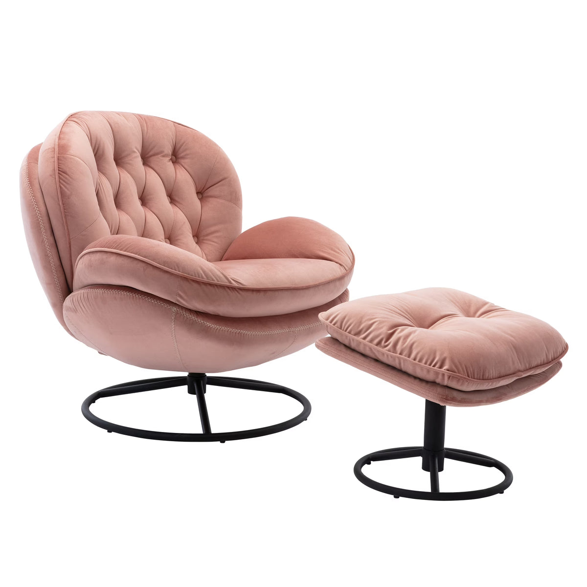 Swivel Accent Chair with Ottoman, Velvet Accent Chair with Footrest, Mid - Product image 7