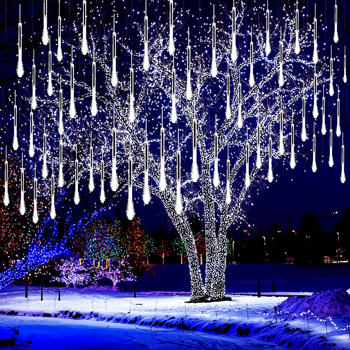 Kwaiffeo Christmas Lights Outdoor, Meteor Shower Lights Falling Rain Lights 12 inch 8 Tube 192 LED Snow - Product image 1