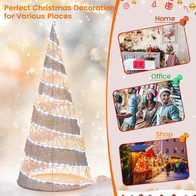 5 FT Pre-lit Christmas Cone Tree, Artificial Spiral Conic Tree with 300 Warm White & 250 Cold White LED - Product image 8