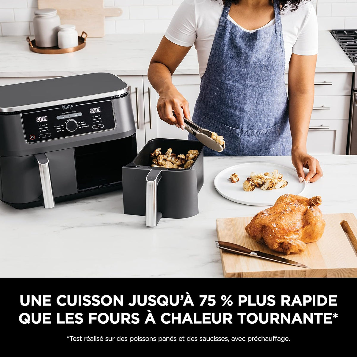 Foodi FlexDrawer Air Fryer, Dual Zone with Removable Divider, Large 10.4 L Drawer, 7-in-1, Dual Zone, Oil-Free, Dishwasher Safe Non-Stick Parts, Black AF500EU