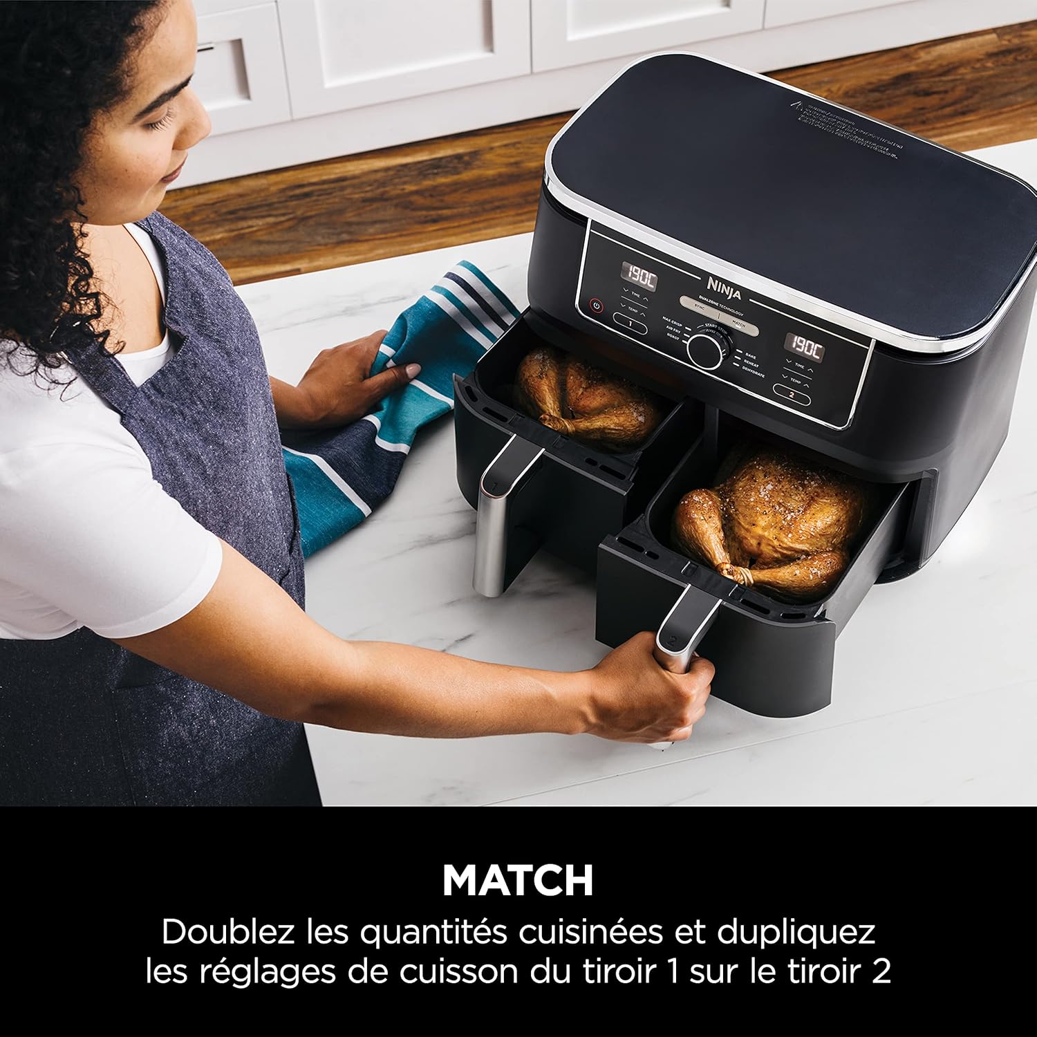 Foodi FlexDrawer Air Fryer, Dual Zone with Removable Divider, Large 10.4 L Drawer, 7-in-1, Dual Zone, Oil-Free, Dishwasher Safe Non-Stick Parts, Black AF500EU