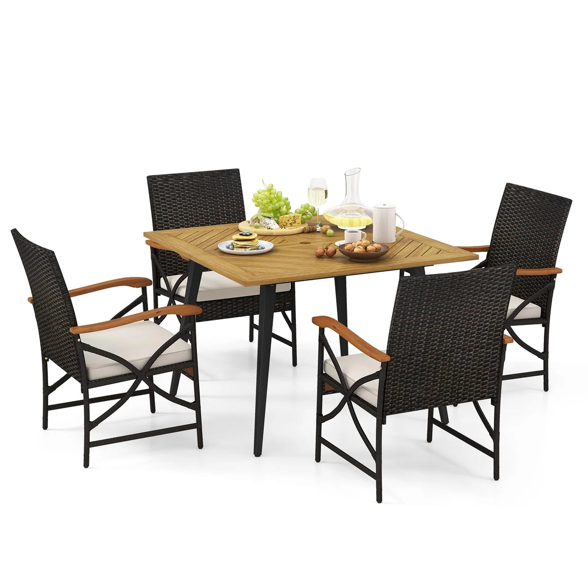 Tangkula 5 Pieces Patio PE Wicker Dining Set, Outdoor Dining Table and Chairs with Cushions - Product image 1