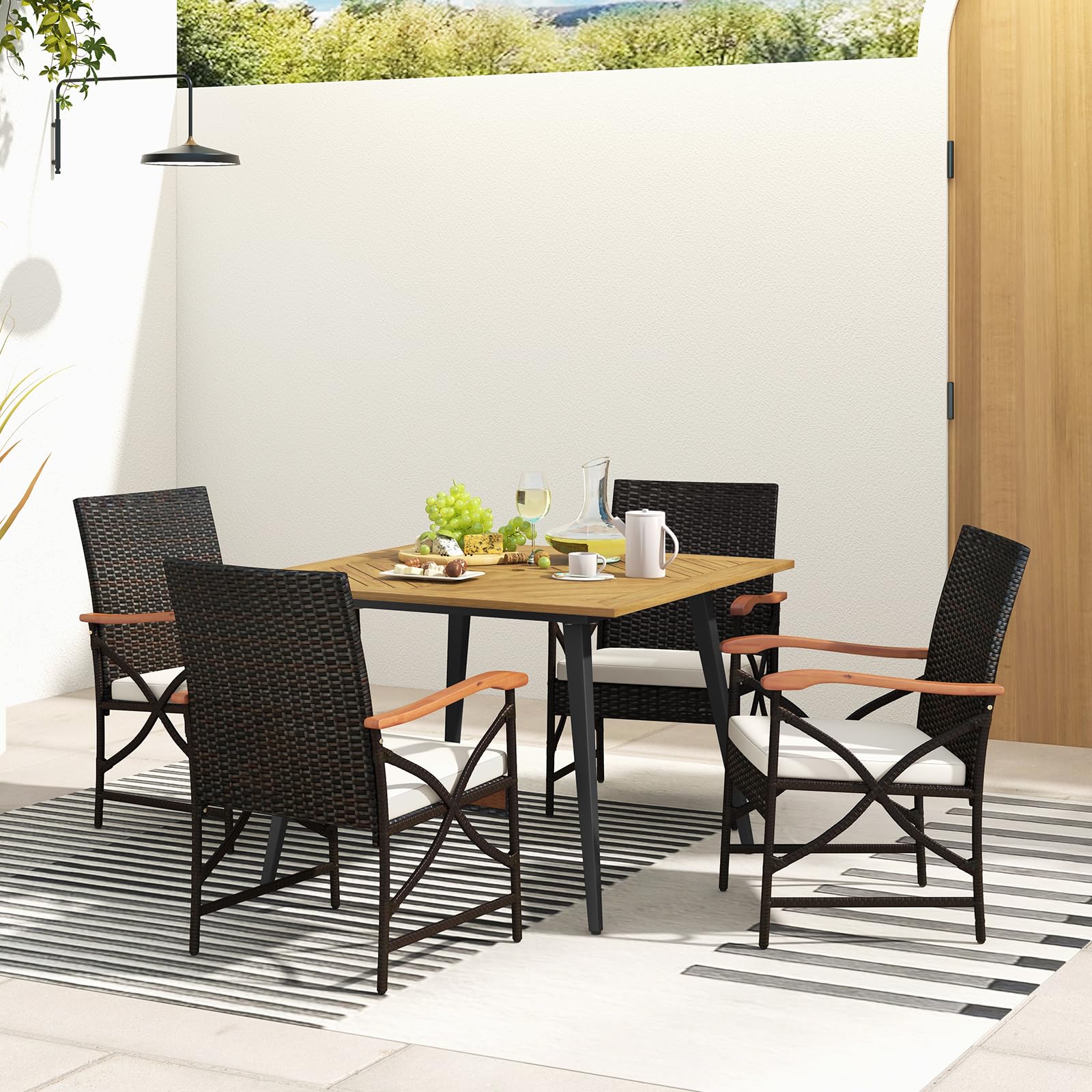 Tangkula 5 Pieces Patio PE Wicker Dining Set, Outdoor Dining Table and Chairs with Cushions - Product image 3