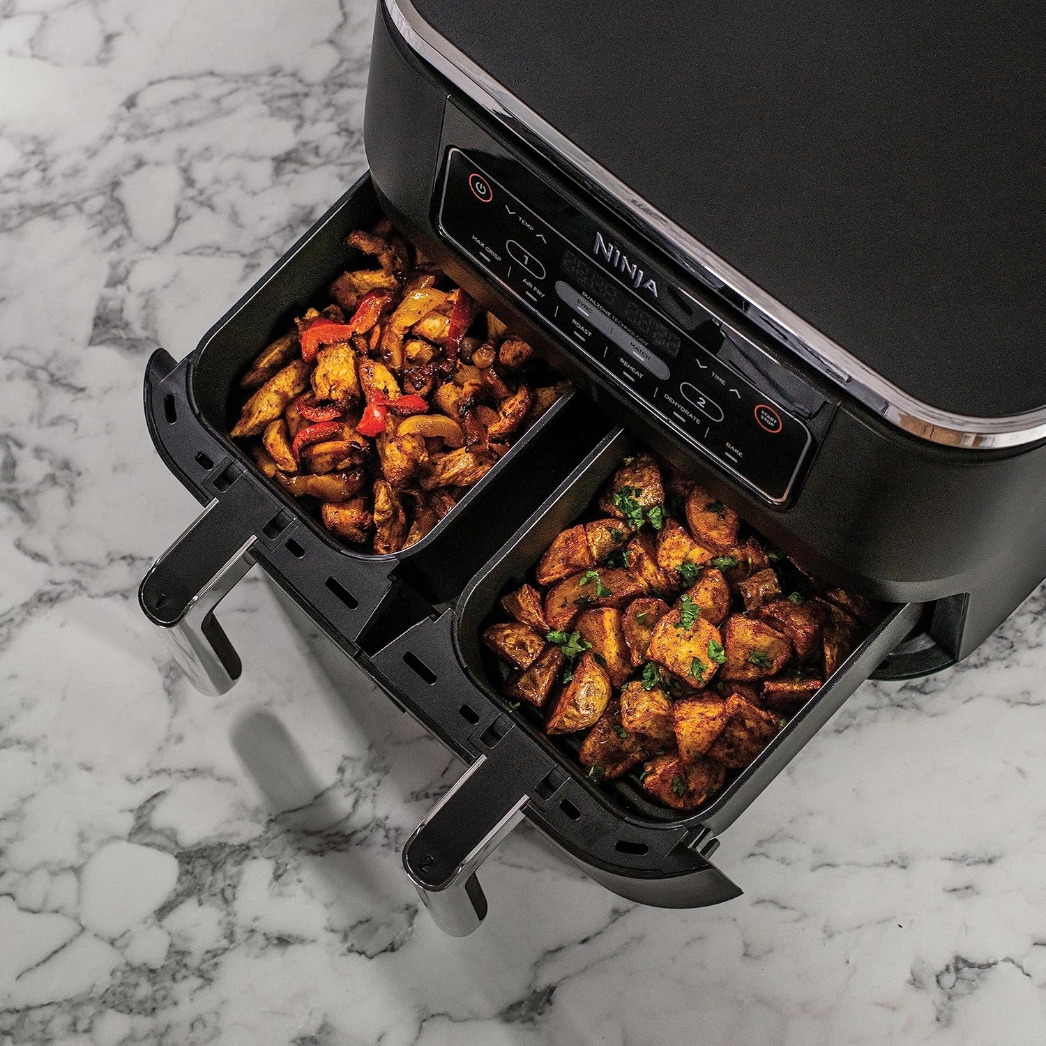 Foodi FlexDrawer Air Fryer, Dual Zone with Removable Divider, Large 10.4 L Drawer, 7-in-1, Dual Zone, Oil-Free, Dishwasher Safe Non-Stick Parts, Black AF500EU