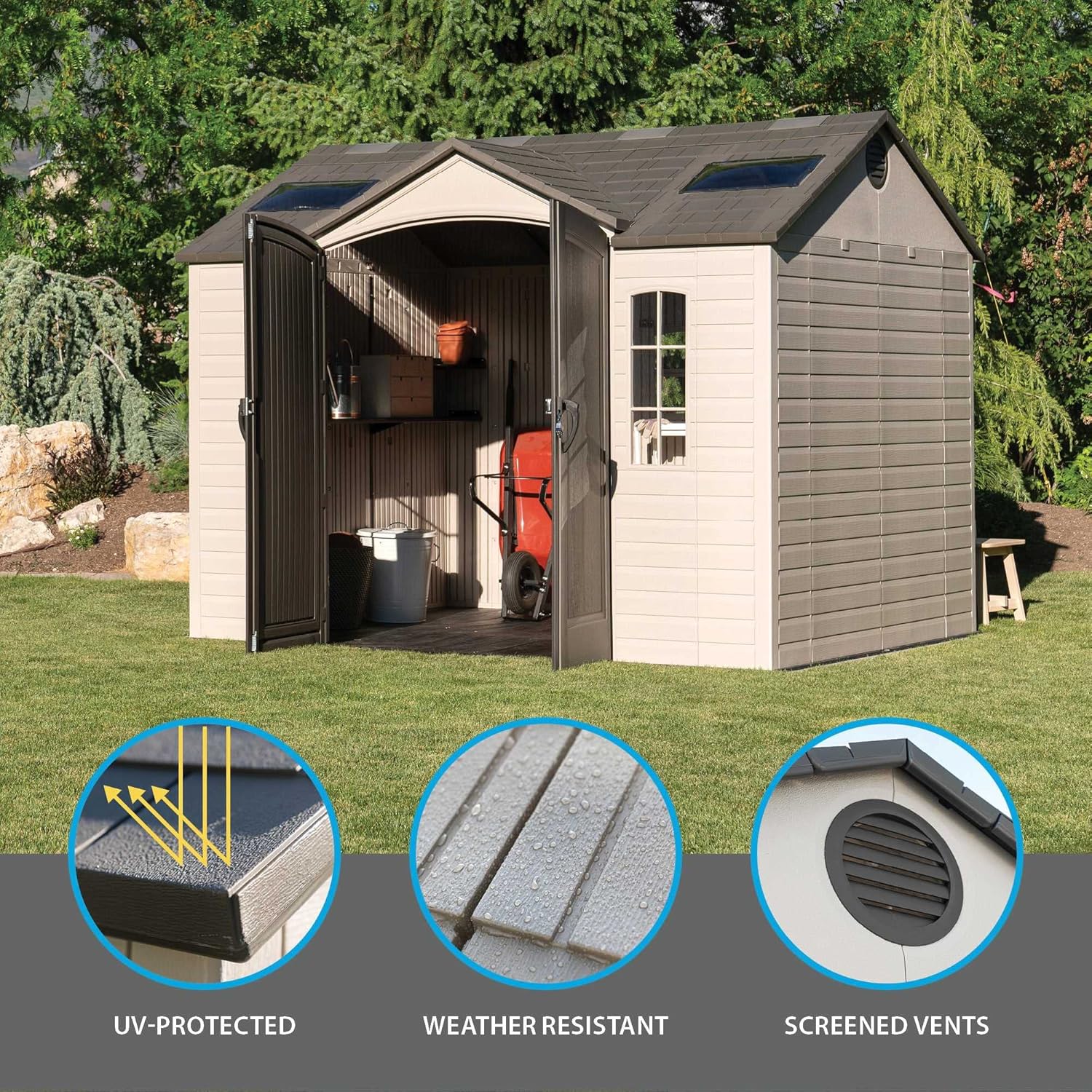 Tan Garden Shed 132.7 x 204.4 x 227.9 cm