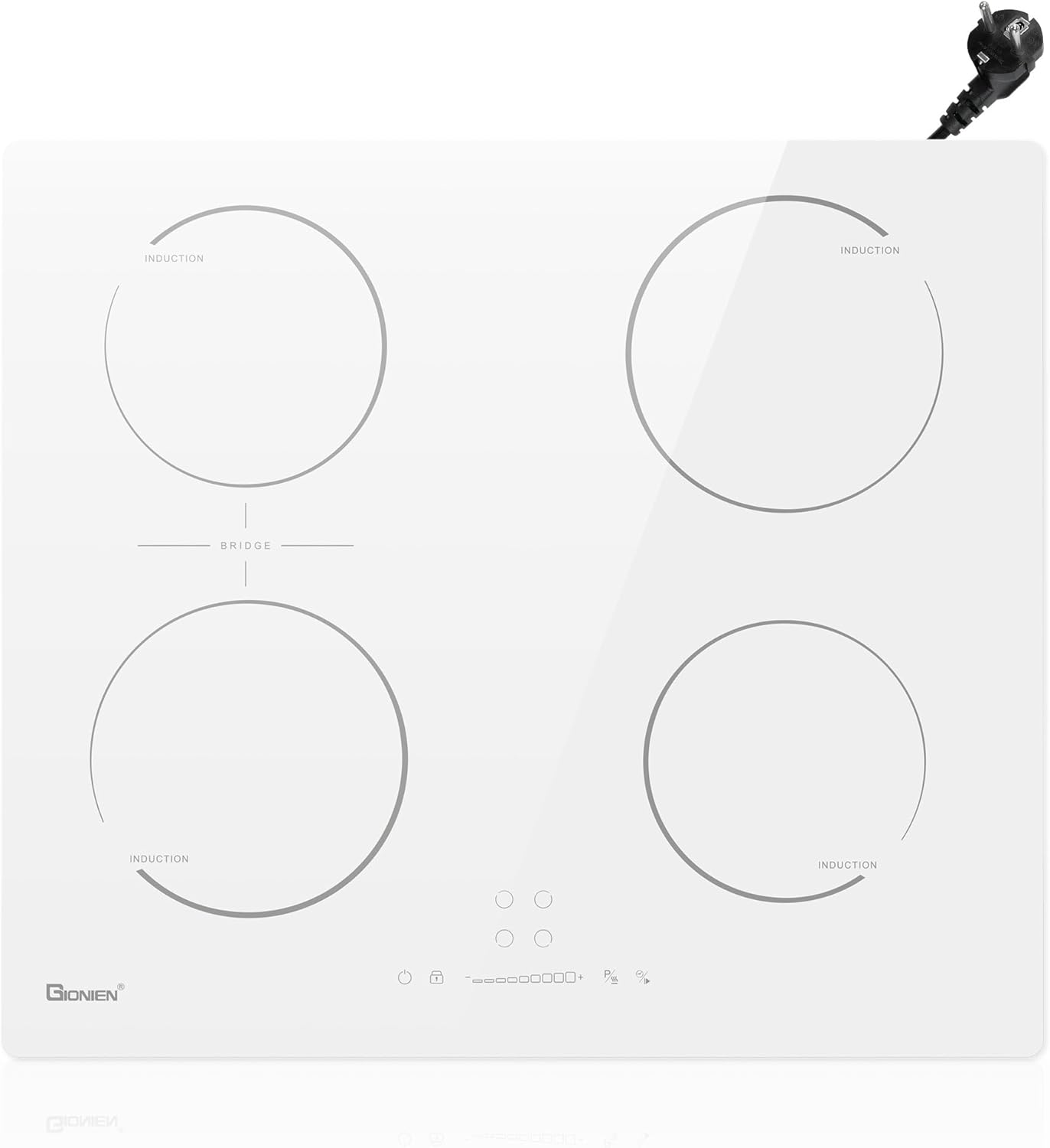 GIONIEN 4 Burner Induction Hob 60cm White, 16Amp Built-in Induction Hob, Integrated Electric Cooktop with Deck Area, Hob, 2800W