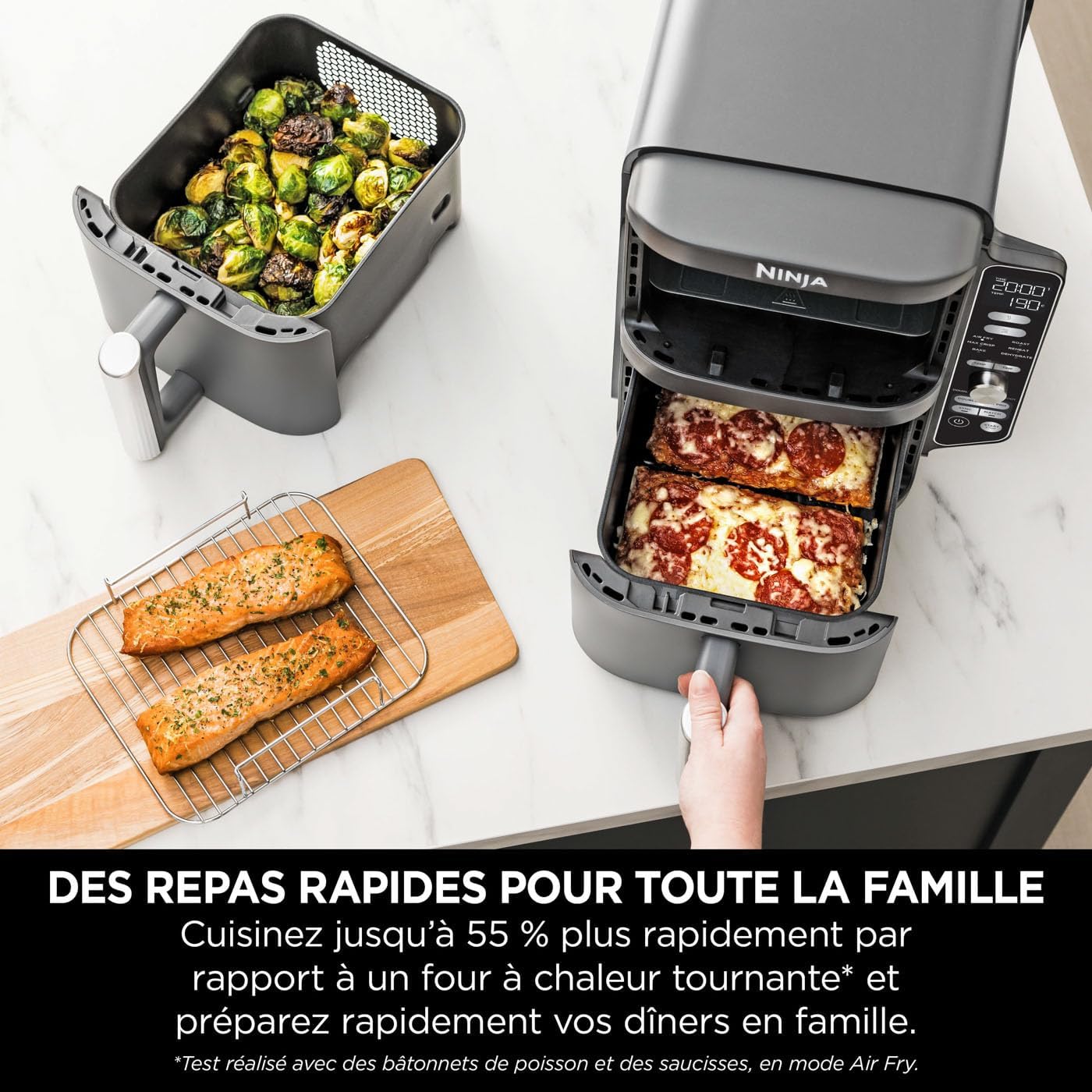 Foodi FlexDrawer Air Fryer, Dual Zone with Removable Divider, Large 10.4 L Drawer, 7-in-1, Dual Zone, Oil-Free, Dishwasher Safe Non-Stick Parts, Black AF500EU