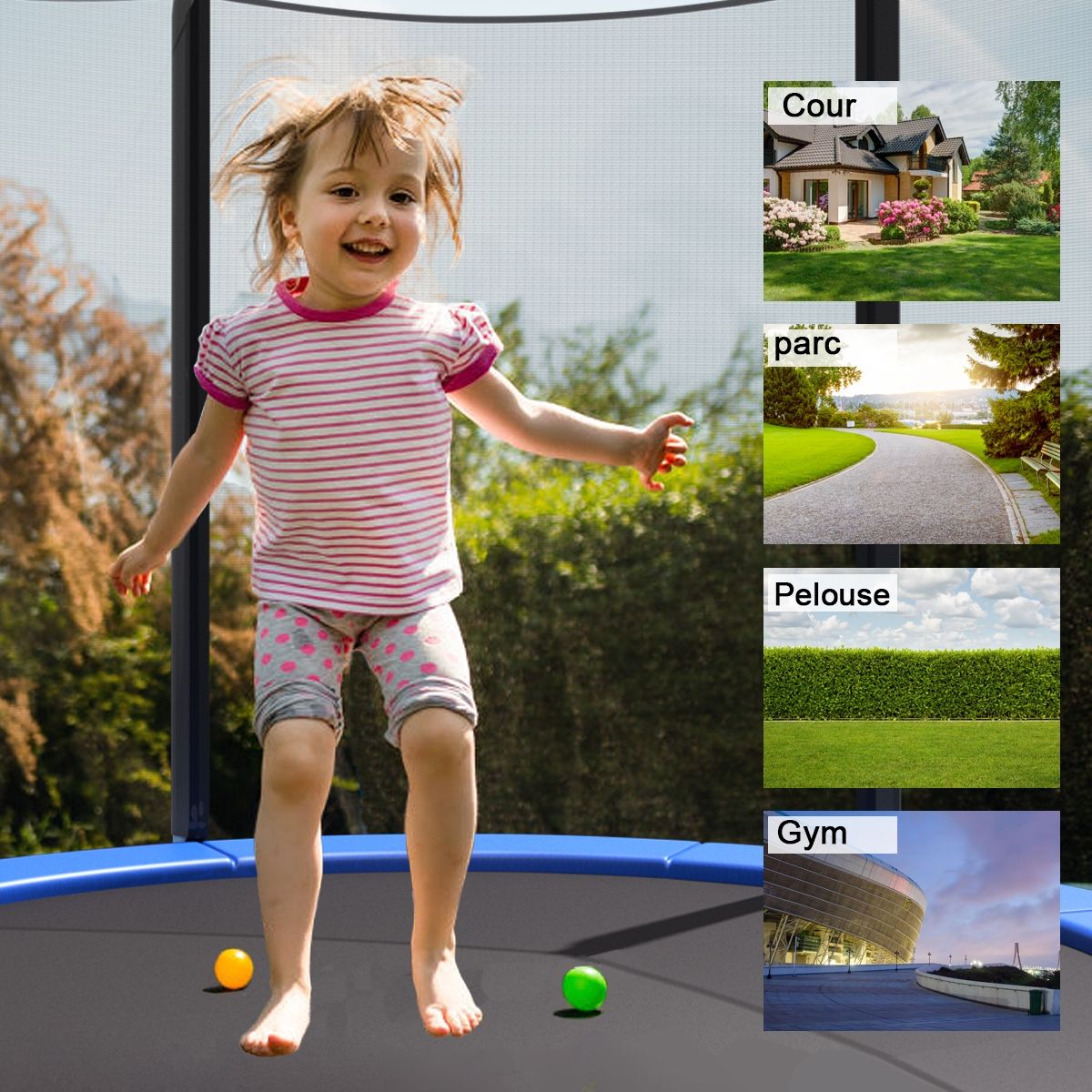 Garden Trampoline Ø 305cm with Safety Net Entrance Door Ladder Black and Blue -