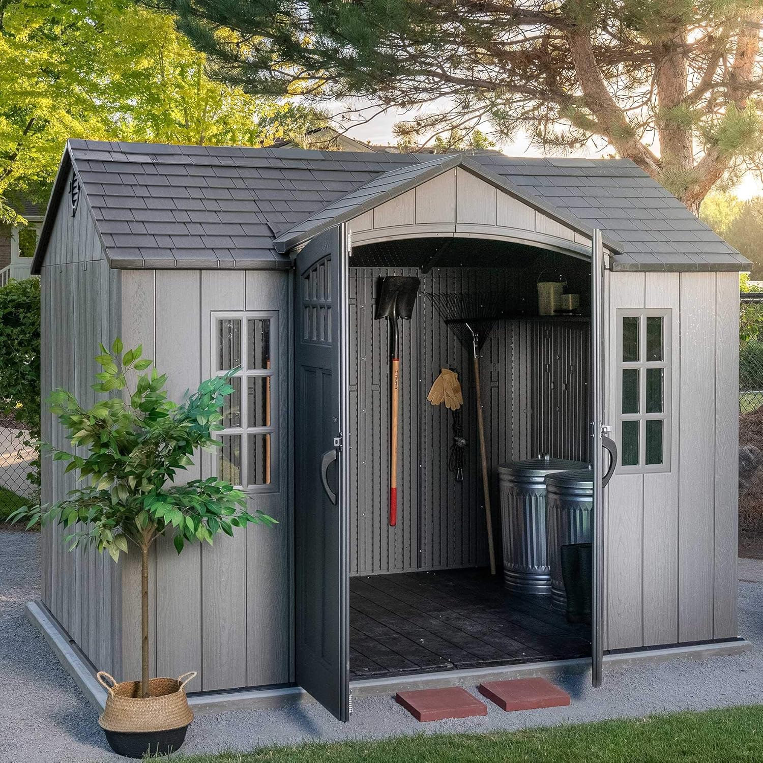 Tan Garden Shed 132.7 x 204.4 x 227.9 cm