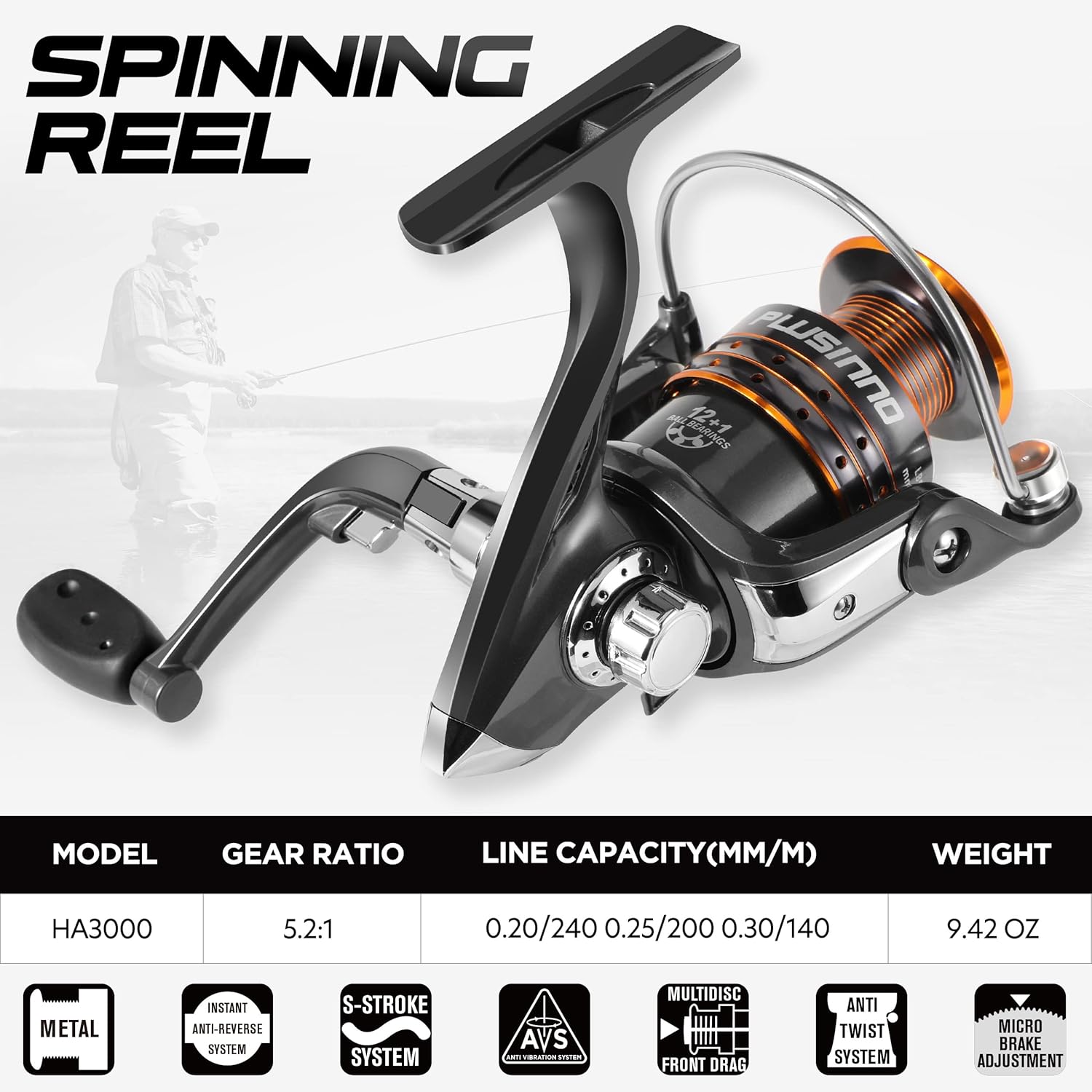 PLUSINNO Fishing Rod and Reel Combo – Carbon Fiber Telescopic Fishing Rod – Spinning Reel 12+1 Stainless Steel BB Shielded Bearings