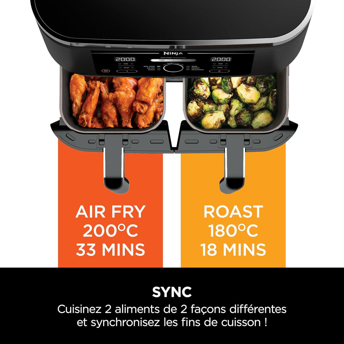 Foodi FlexDrawer Air Fryer, Dual Zone with Removable Divider, Large 10.4 L Drawer, 7-in-1, Dual Zone, Oil-Free, Dishwasher Safe Non-Stick Parts, Black AF500EU