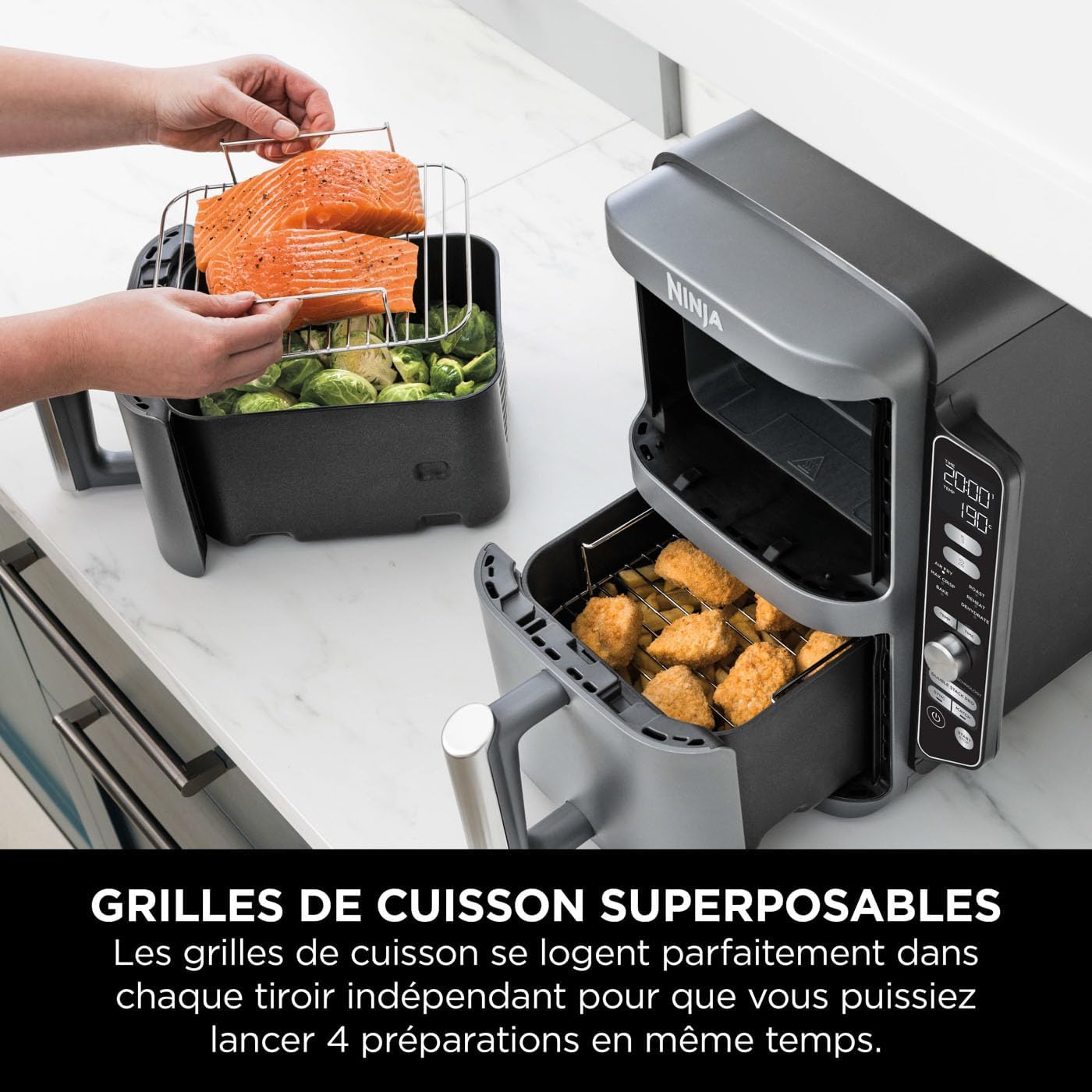 Foodi FlexDrawer Air Fryer, Dual Zone with Removable Divider, Large 10.4 L Drawer, 7-in-1, Dual Zone, Oil-Free, Dishwasher Safe Non-Stick Parts, Black AF500EU