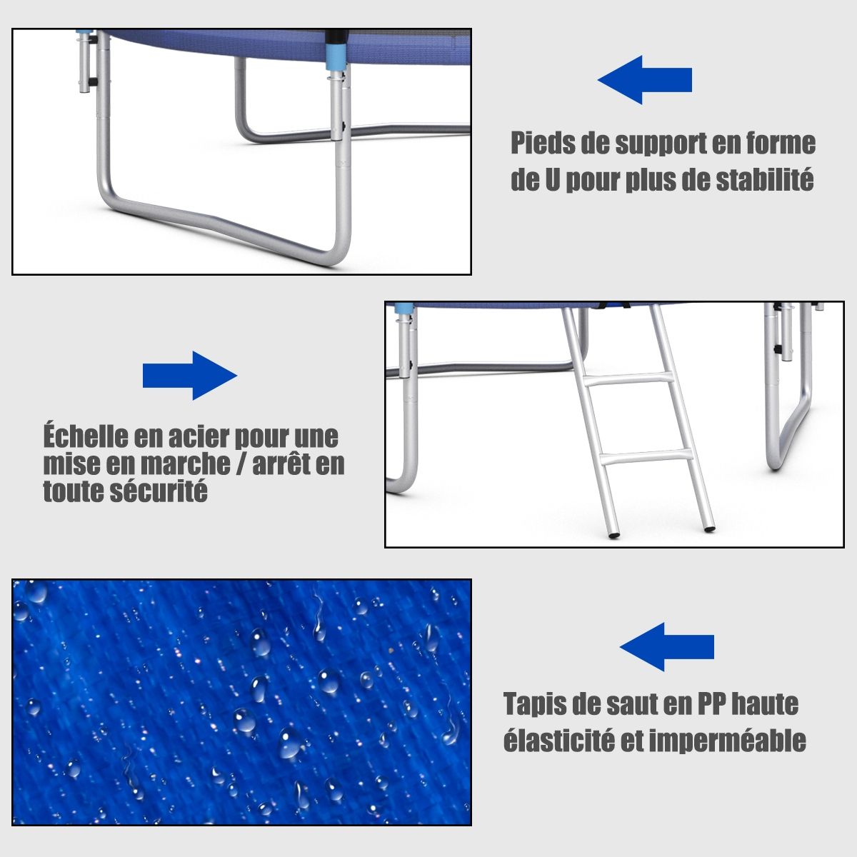 Garden Trampoline Ø 305cm with Safety Net Entrance Door Ladder Black and Blue -