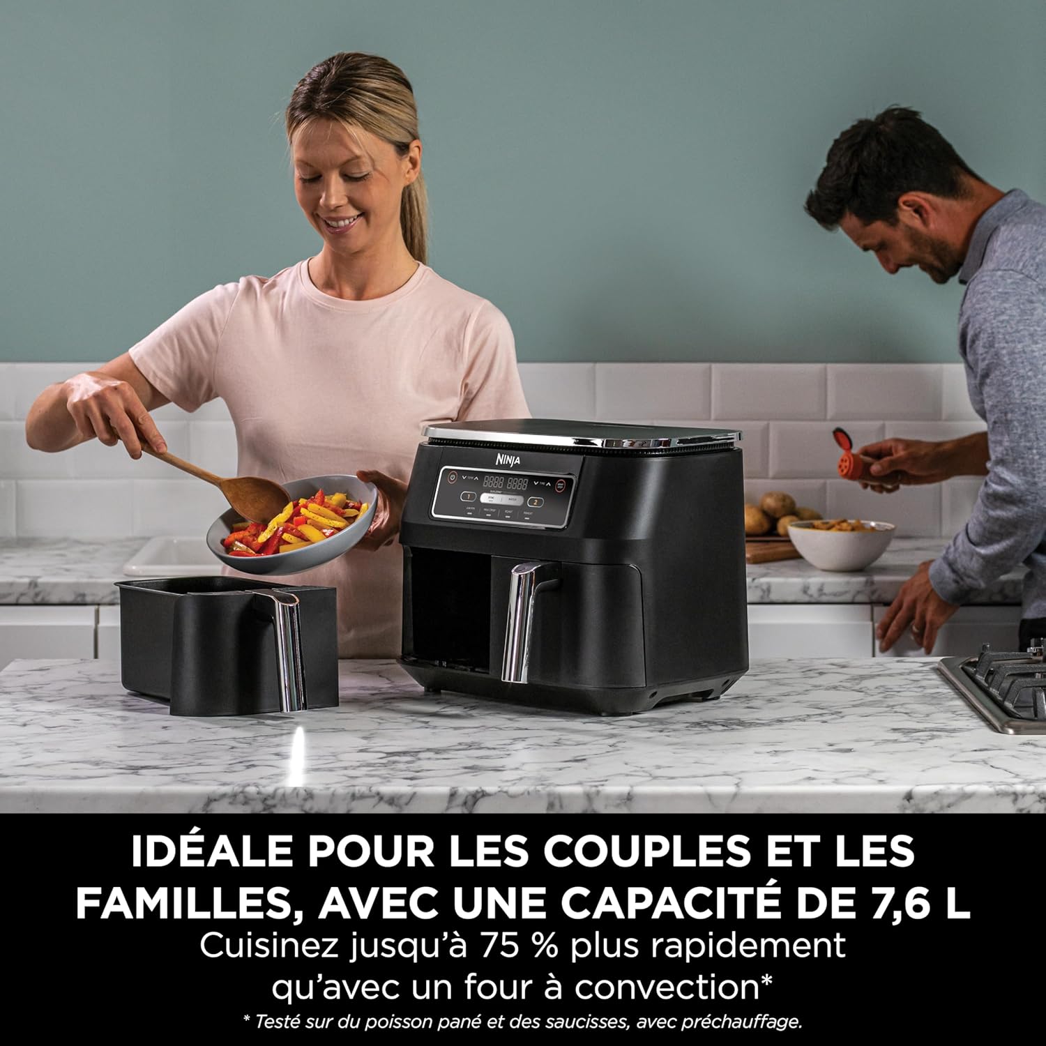 Foodi FlexDrawer Air Fryer, Dual Zone with Removable Divider, Large 10.4 L Drawer, 7-in-1, Dual Zone, Oil-Free, Dishwasher Safe Non-Stick Parts, Black AF500EU