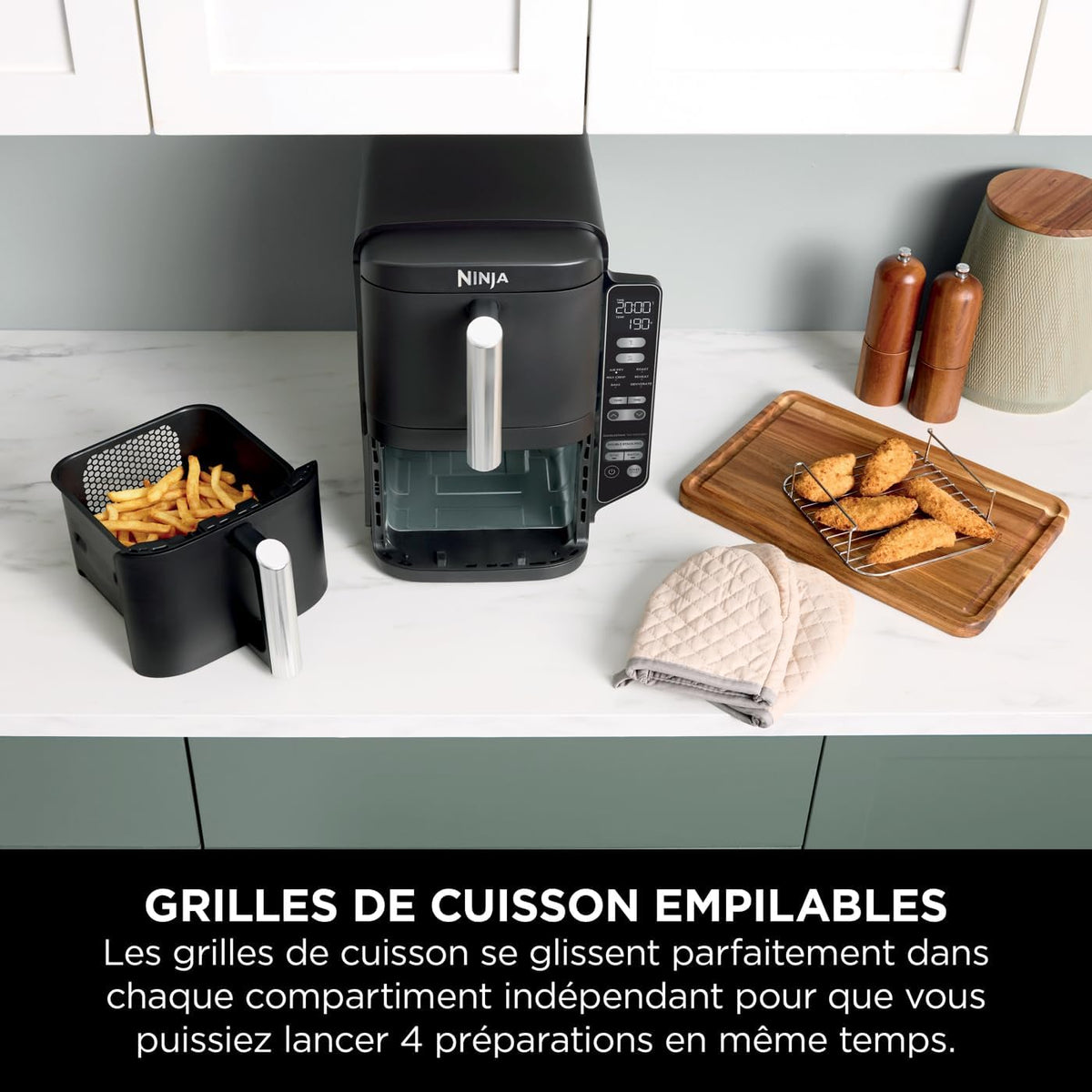 Foodi FlexDrawer Air Fryer, Dual Zone with Removable Divider, Large 10.4 L Drawer, 7-in-1, Dual Zone, Oil-Free, Dishwasher Safe Non-Stick Parts, Black AF500EU