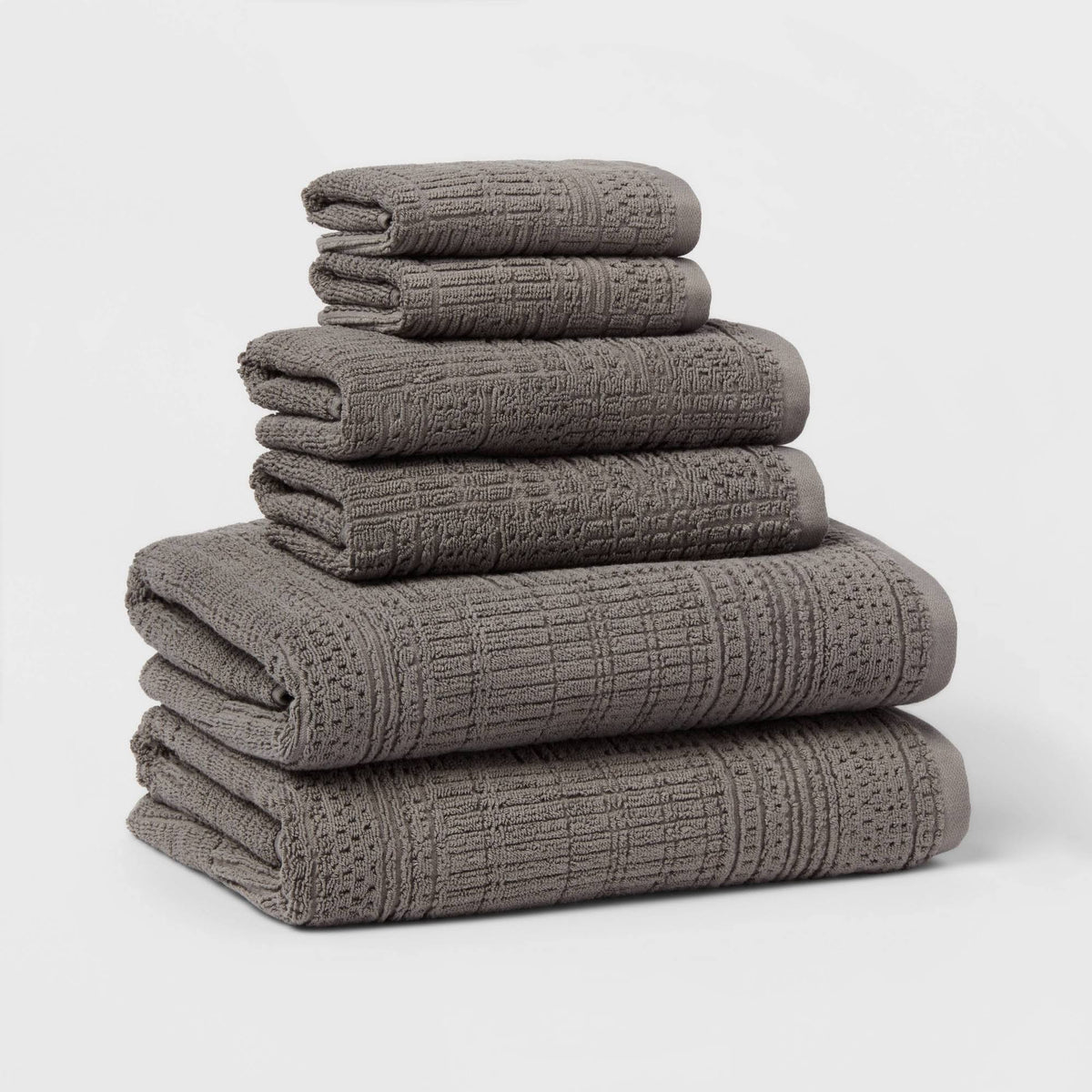 6pc Modern Bath Towels and Washcloths Set Light Gray - Threshold - Product image 1