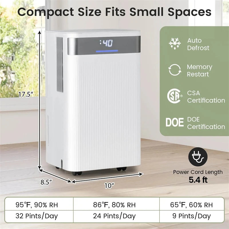 32 Pints 2000 Sq.ft Basement Dehumidifier with Drain Hose, 24H Timer & 3-Color Indicator - Product image 6