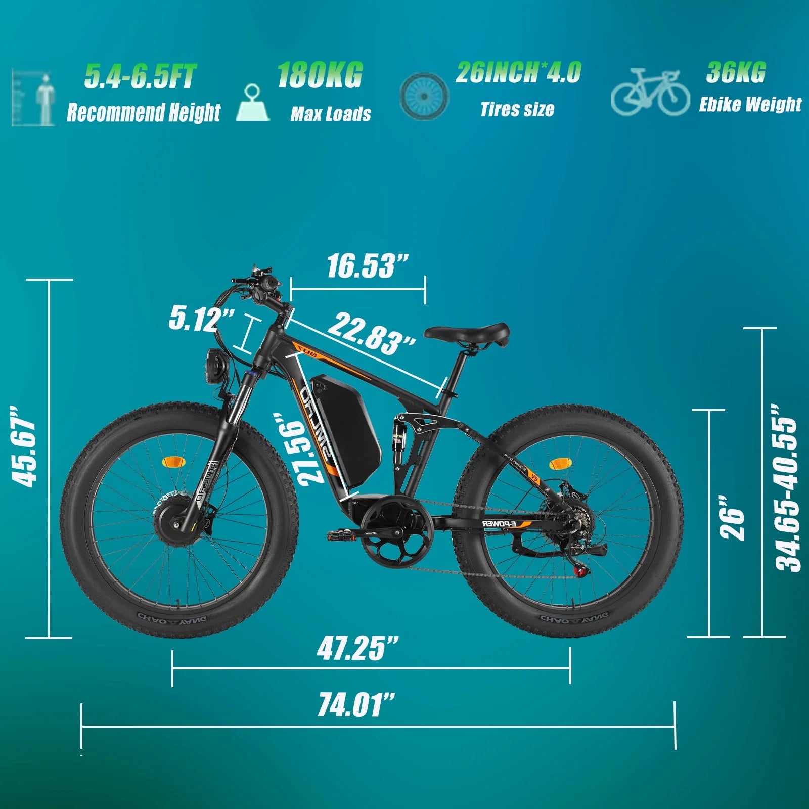 5000w Peak Dual Motor Electric Bike, 26" Fat Tire Shimano 21 Speed 45 MPH Commuter Mtb - Product image 22