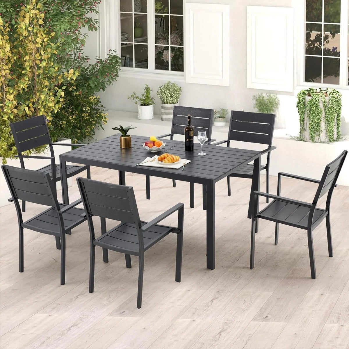 AECOJOY 7-Piece Aluminum Outdoor Dining Set, Patio Table and Stackable Chairs Set for 6 - Product image 2
