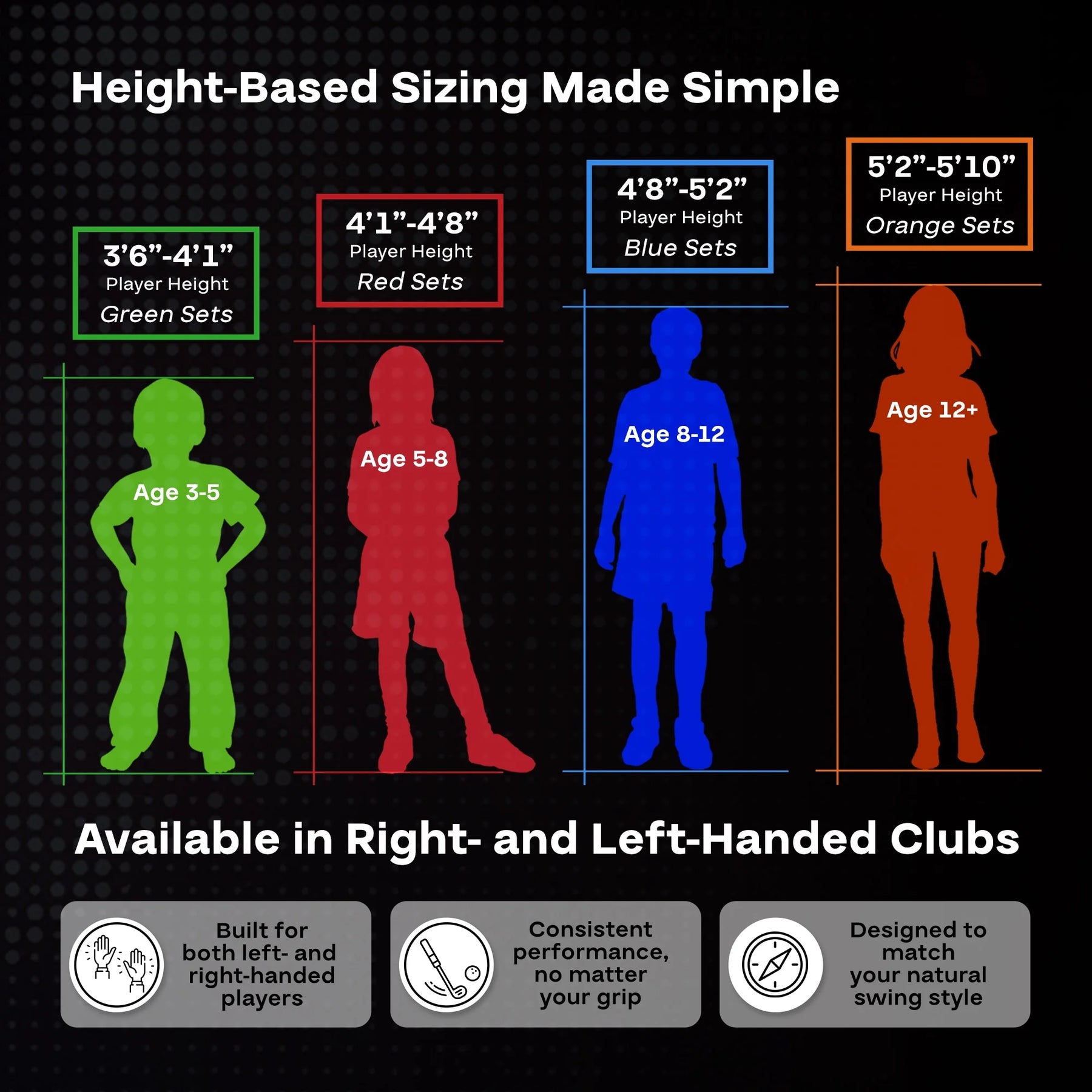 PGA Tour Right - Handed 10 Piece Kids Golf Club Stand Bag Set; Player Height 4'8 - 5'2", Ages 8 - 12