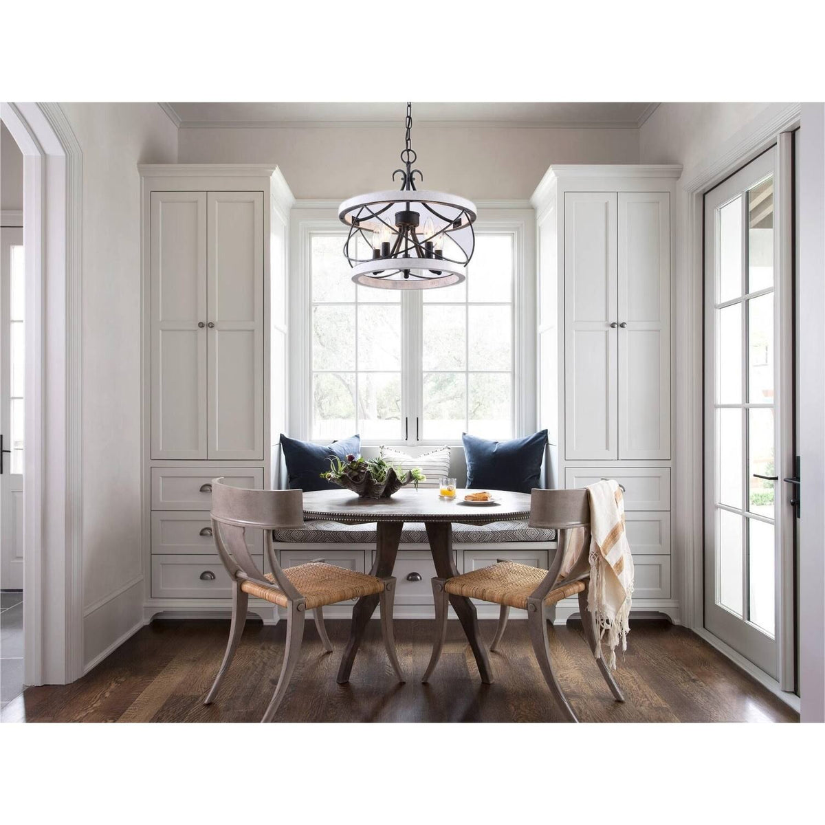 Oaks Aura Farmhouse 5-Light Cage Rustic Wood Chandelier, Adjustable Industrial Pendant Ceiling Light for - Product image 1