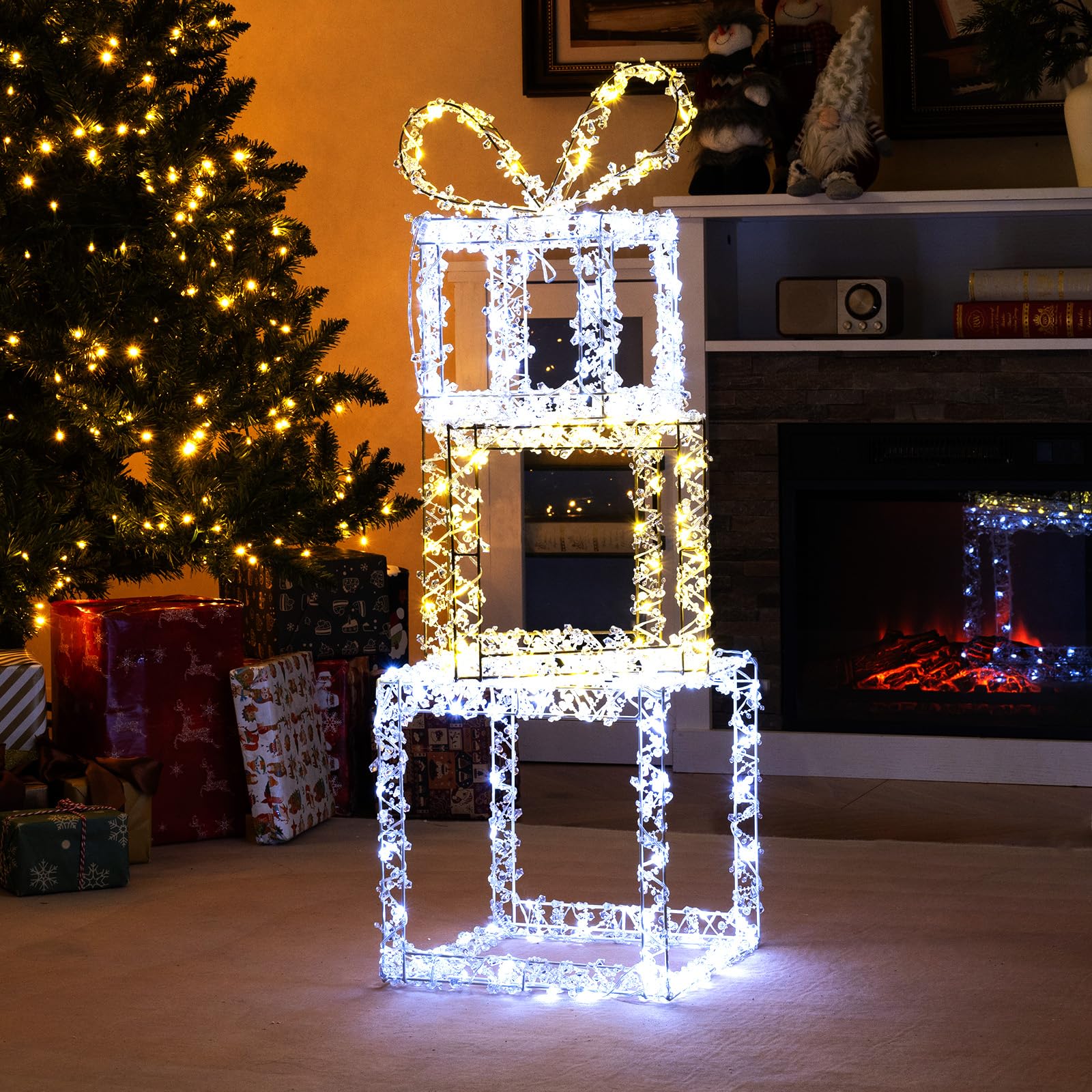 Tangkula Stacked Lighted Gift Boxes Set of 3 Pre-Lit Christmas Present Box Lights - Product image 1