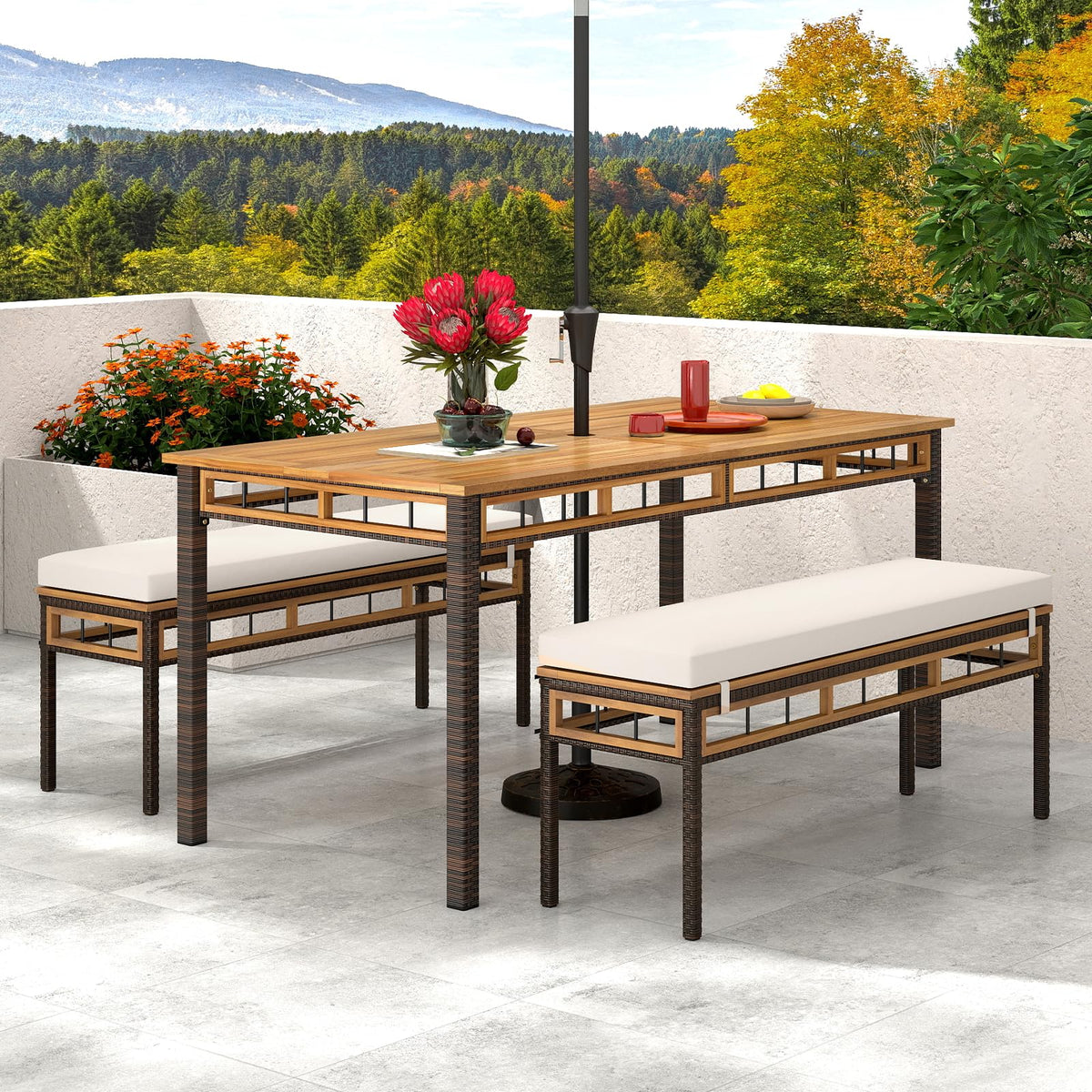 Tangkula 3 Pieces Wood Patio Dining Set - Product image 2
