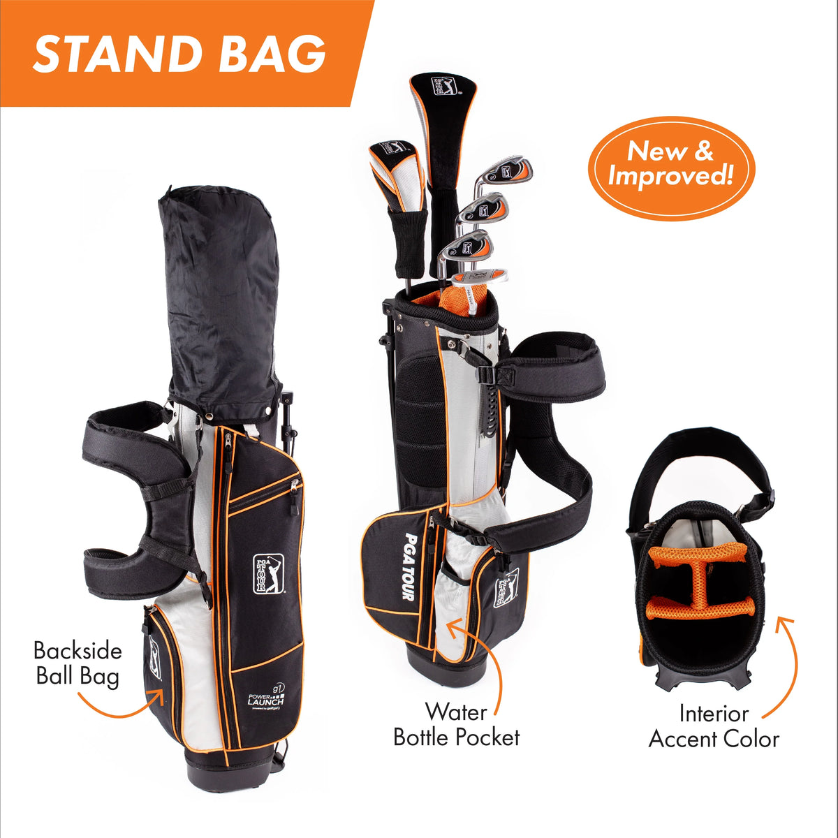 PGA Tour Right - Handed 10 Piece Kids Golf Club Stand Bag Set; Player Height 4'8 - 5'2", Ages 8 - 12
