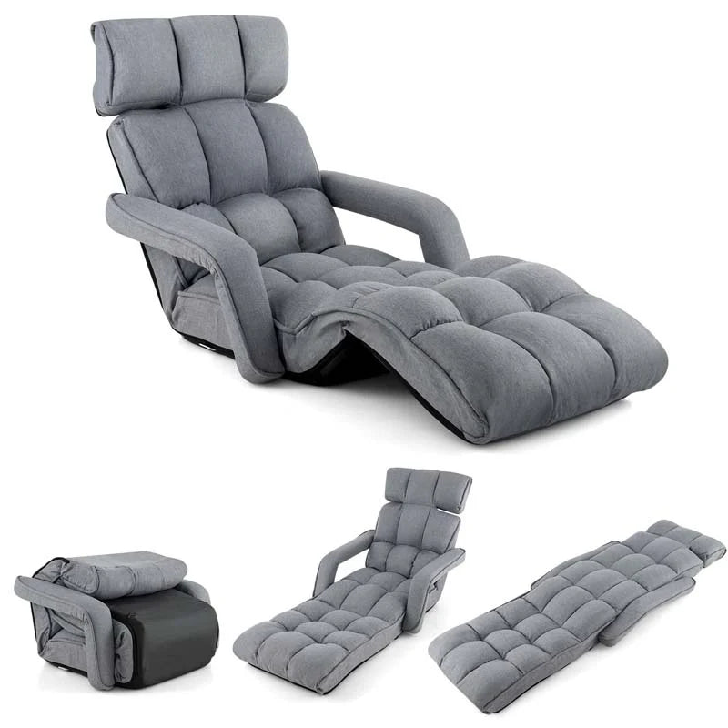 6-Position Adjustable Floor Sofa Bed, Folding Lazy Sofa Chaise Lounger Recliner with Armrests & Footrests - Product image 1