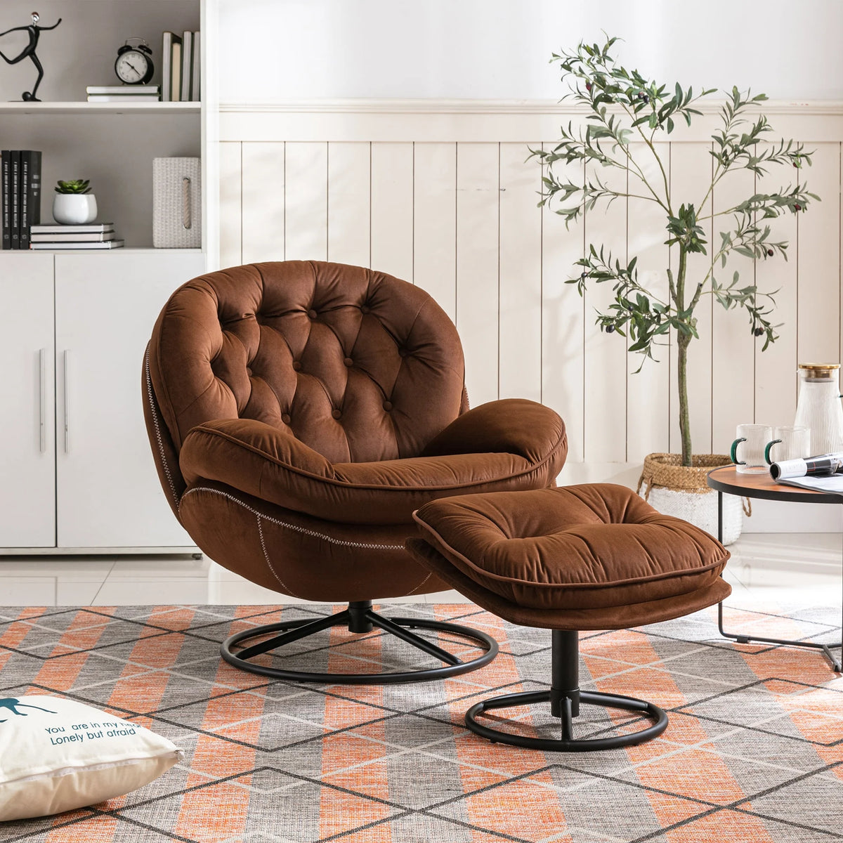 Swivel Accent Chair with Ottoman, Velvet Accent Chair with Footrest, Mid - Product image 12