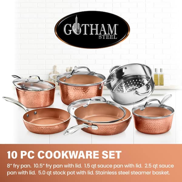 Hammered Copper 10-Piece Aluminum Non-Stick Cookware Set with Glass Lids - Product image 2
