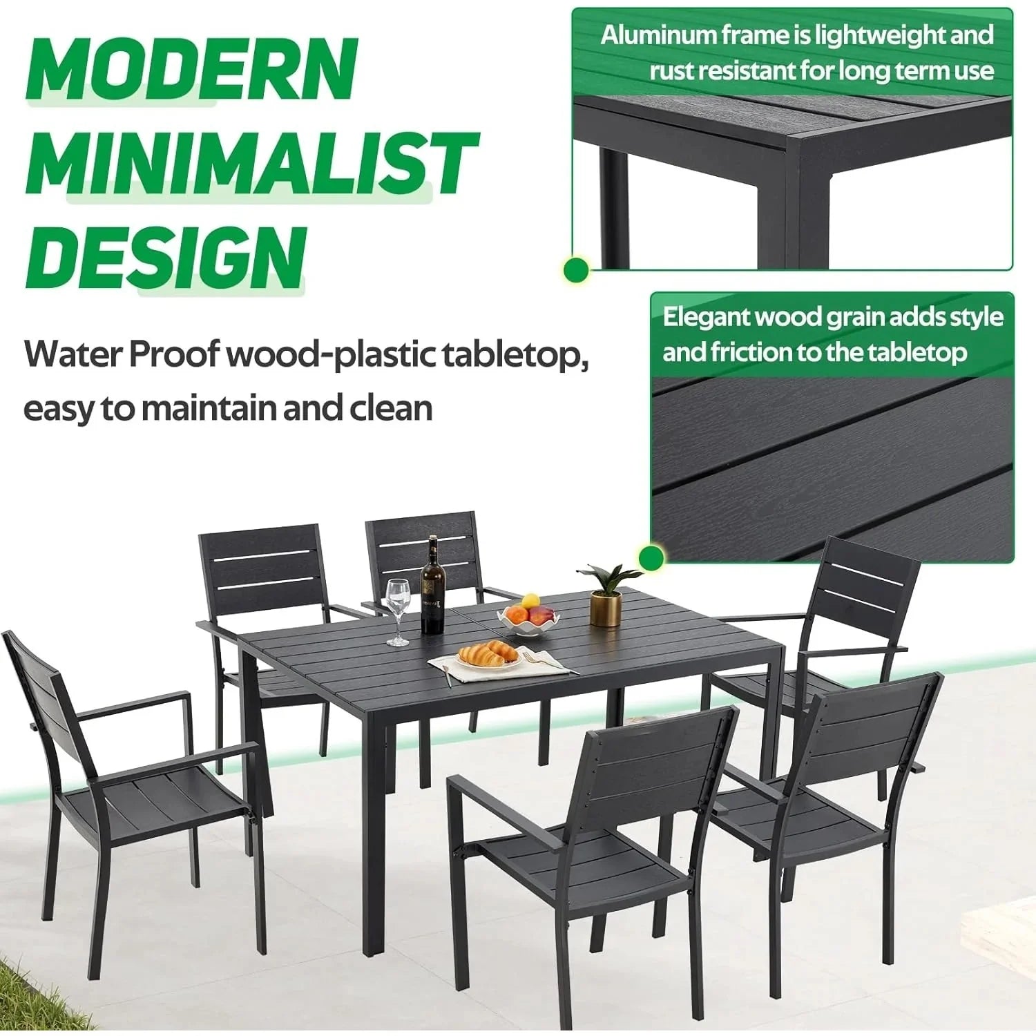 AECOJOY 7-Piece Aluminum Outdoor Dining Set, Patio Table and Stackable Chairs Set for 6 - Product image 5
