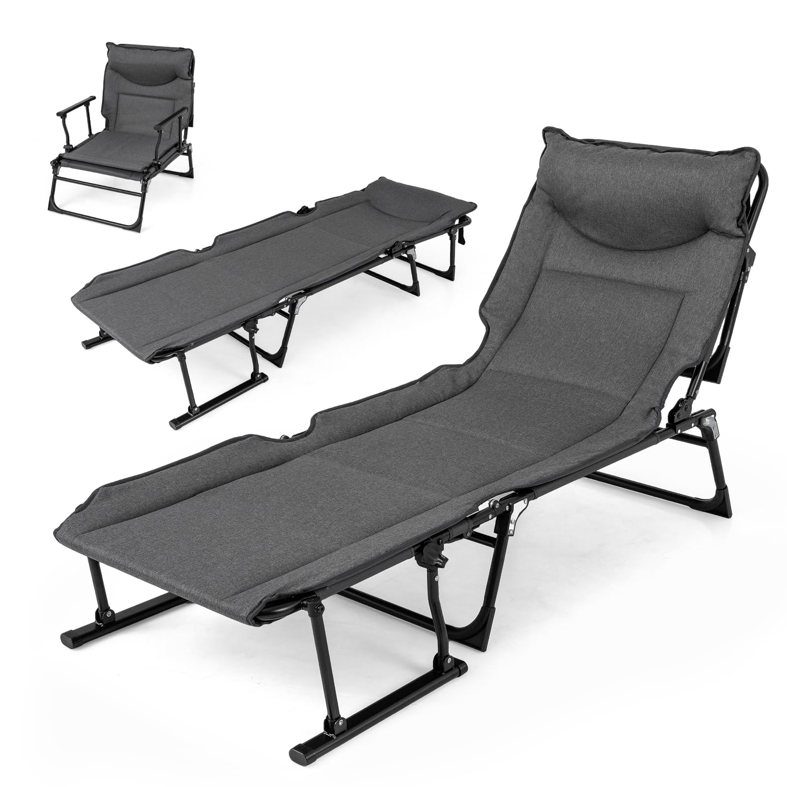 Tangkula 3 in 1 Folding Camping Cot Comfy Padded Convertible Single Sofa Chair - Product image 1