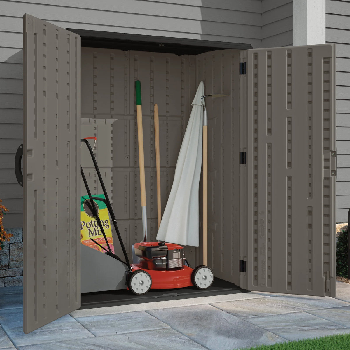 Suncast 54 cu ft Vertical Shed Outdoor Storage for Patio and Garage, Stoney - Product image 3