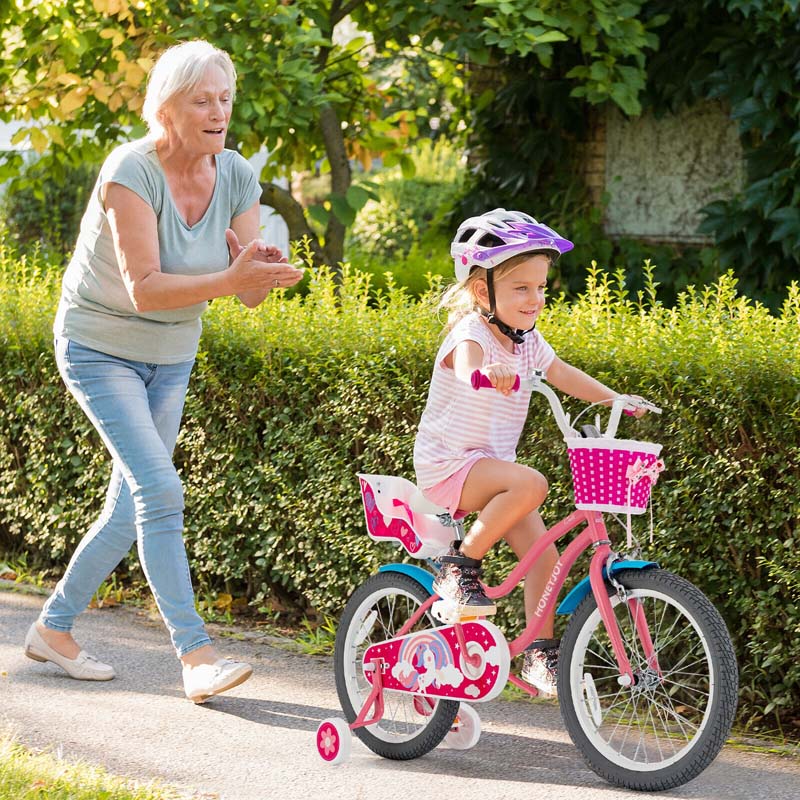 14"/18" Kids Bicycle with Removable Training Wheels, Coaster Brake, Handbrake, Basket & Doll Chair - Product image 6