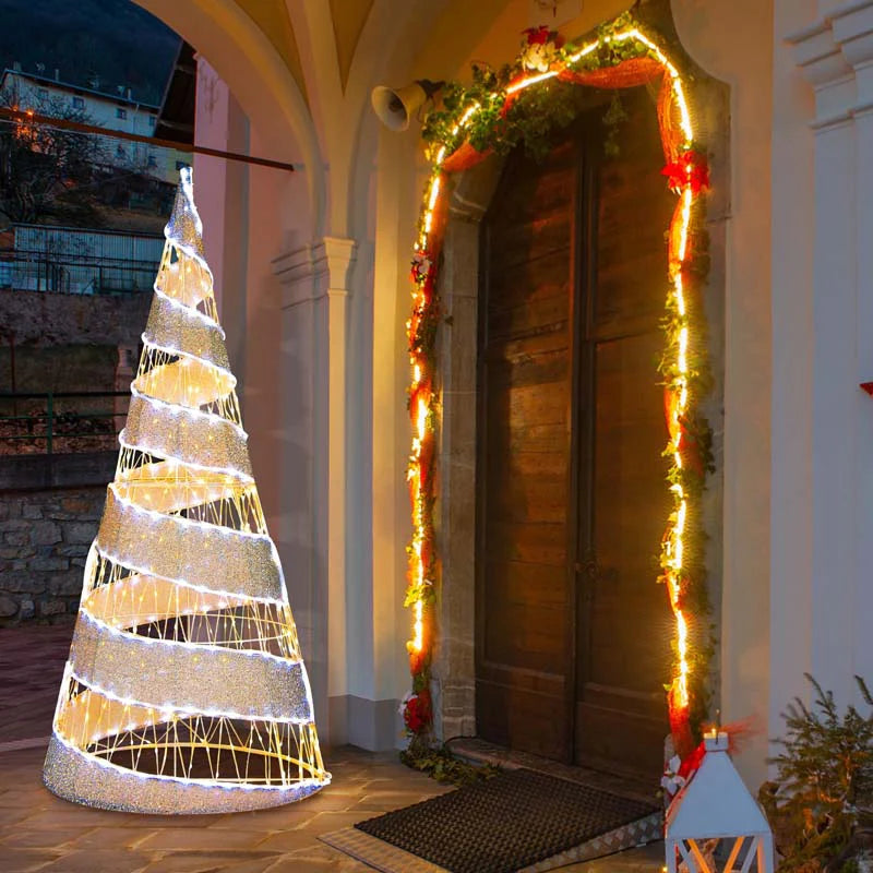 5 FT Pre-lit Christmas Cone Tree, Artificial Spiral Conic Tree with 300 Warm White & 250 Cold White LED - Product image 6