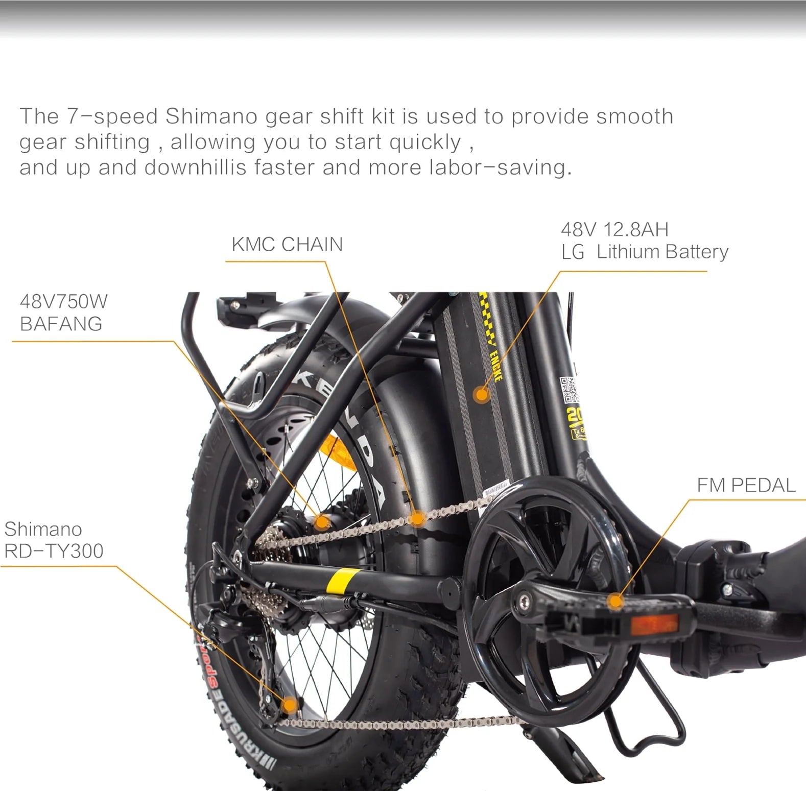 Folding Electric Bike for Adults, Ebikes for Adults 7 Speed Powerful 750W BAFANG Motor 20" 4.0 Fat Tire - Product image 10