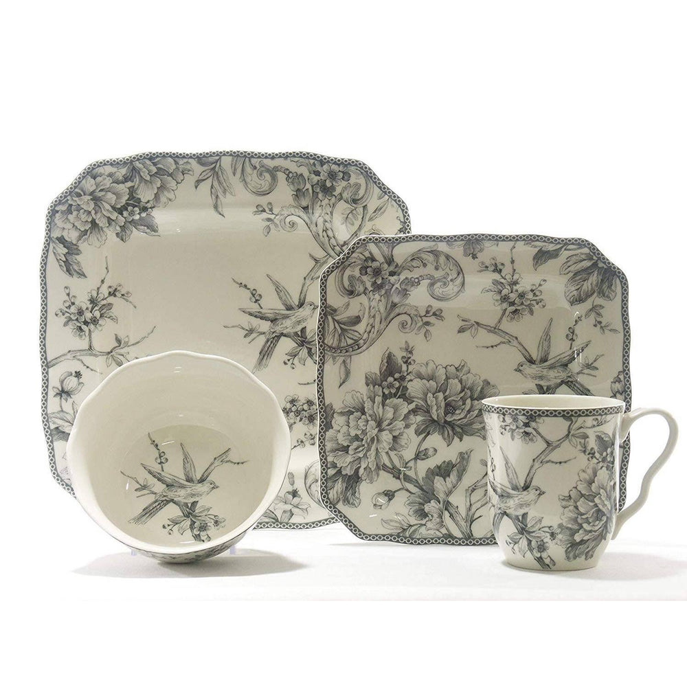 222 Fifth Adelaide Grey 16 Piece Dinnerware Set Square Service for