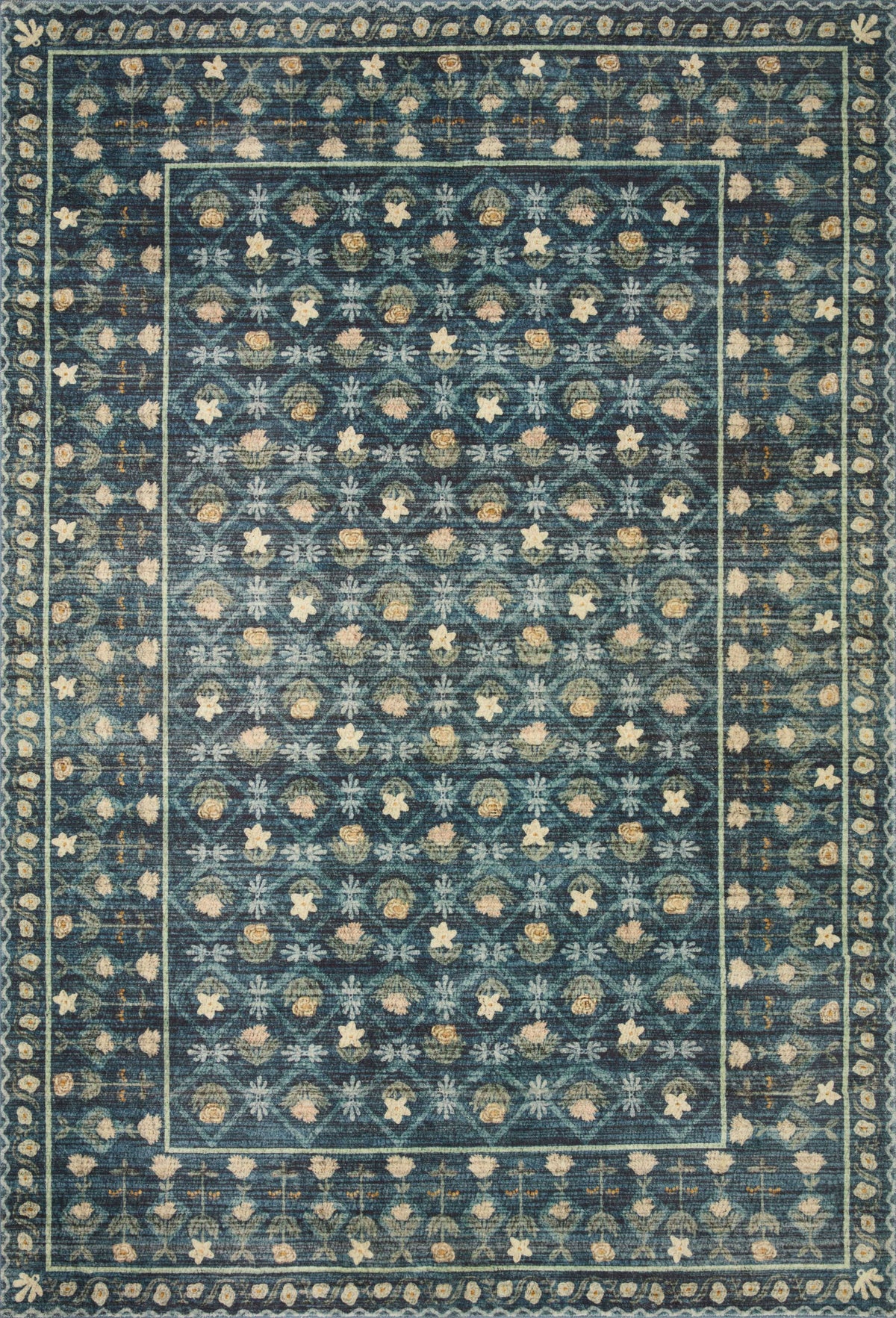 Rifle Paper Co. x Loloi 7'6" x 9'6" Indigo Large Eden feat. CloudPile Lattice (EDE-03) Area Rug - Product image 1