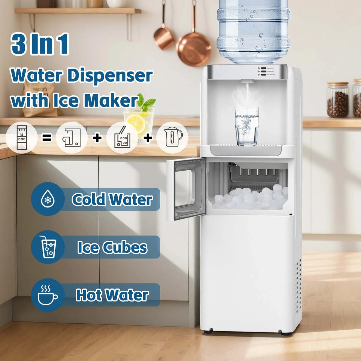 Advwin 3 - in - 1 Water Dispenser with Ice Maker, 33 lb/24H, Top Loading 3 or 5 Gallon - Product image 2