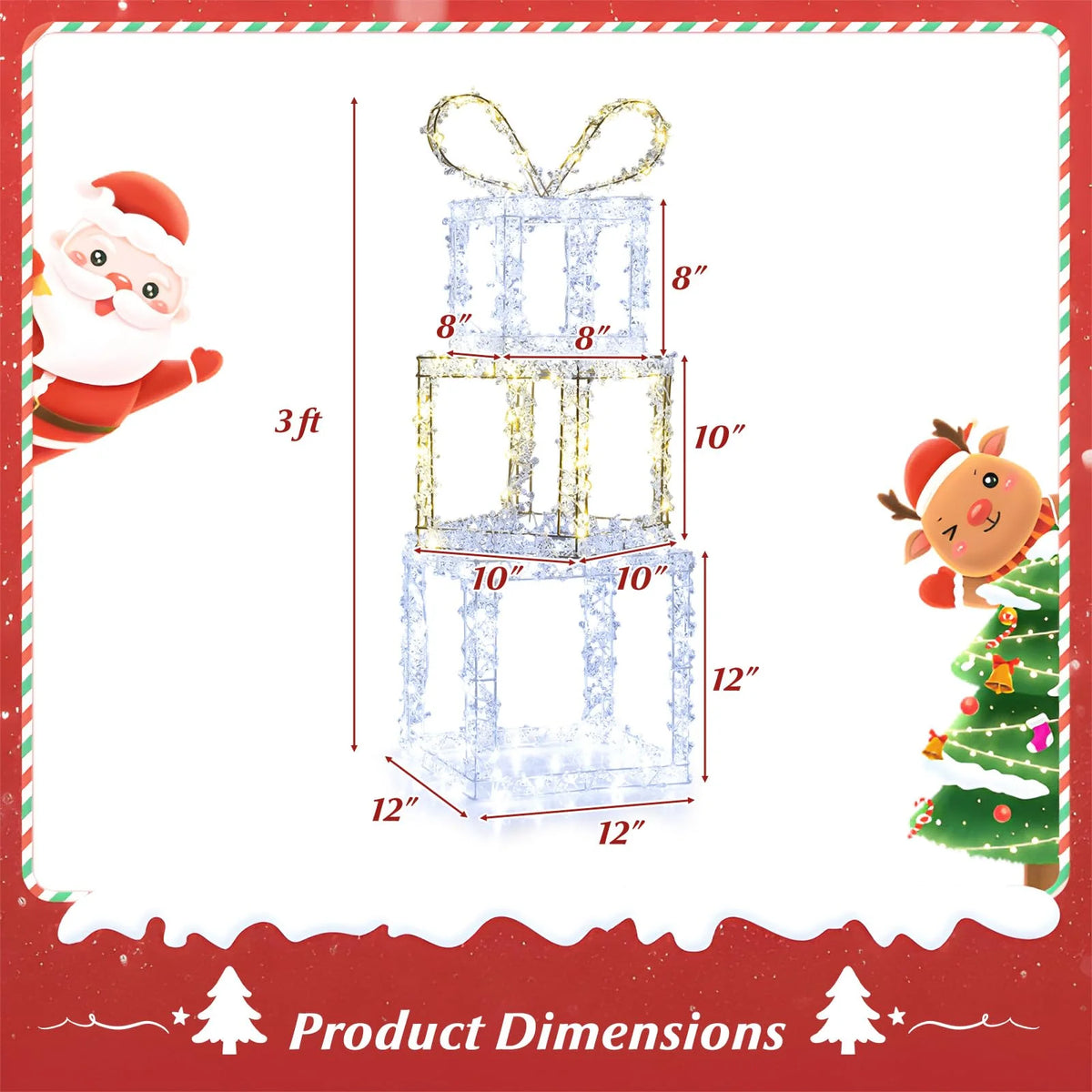 Tangkula Stacked Lighted Gift Boxes Set of 3 Pre-Lit Christmas Present Box Lights - Product image 4