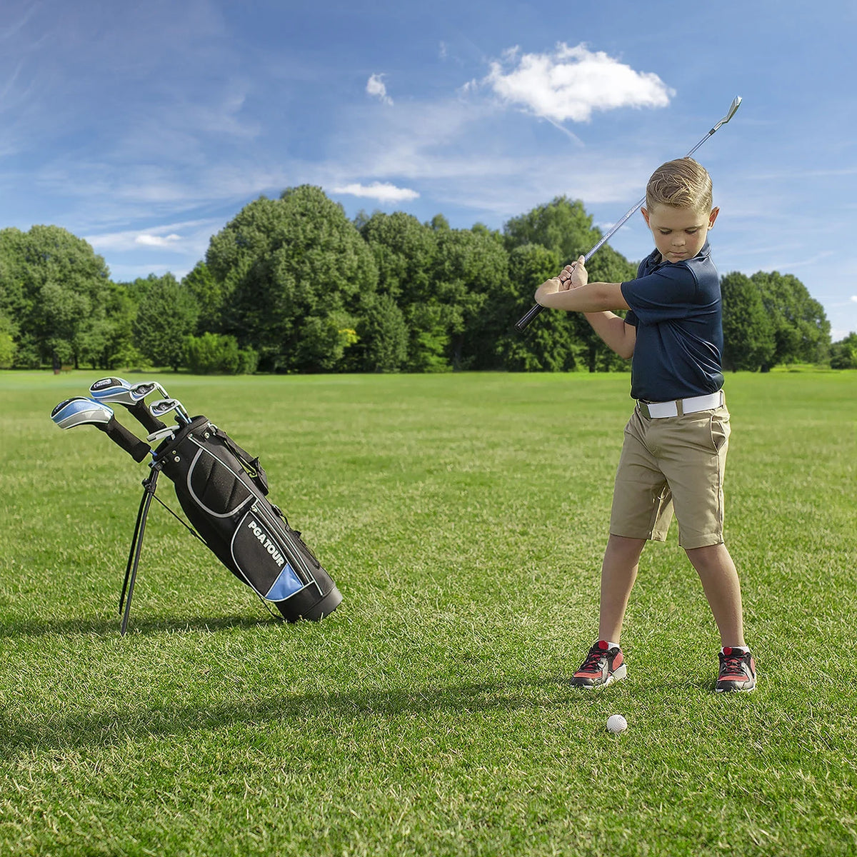 PGA Tour Right - Handed 10 Piece Kids Golf Club Stand Bag Set; Player Height 4'8 - 5'2", Ages 8 - 12