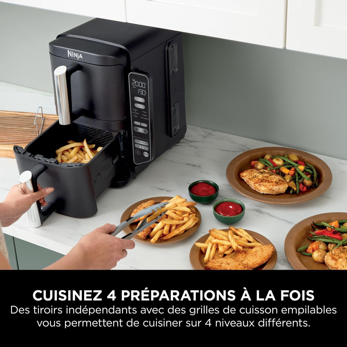 Foodi FlexDrawer Air Fryer, Dual Zone with Removable Divider, Large 10.4 L Drawer, 7-in-1, Dual Zone, Oil-Free, Dishwasher Safe Non-Stick Parts, Black AF500EU