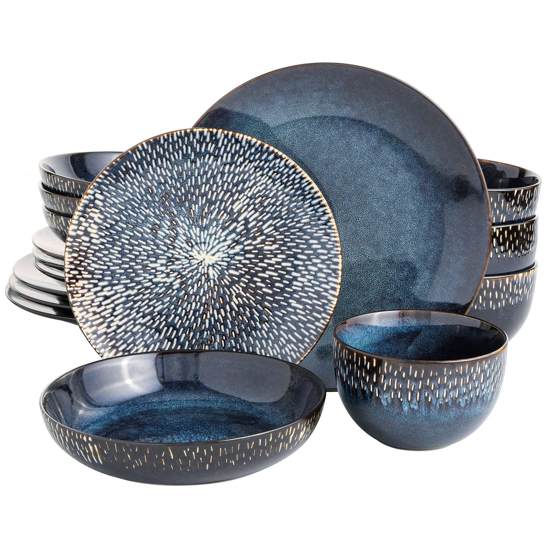 Gibson Elite Matisse 16 Piece Double Bowl Dinnerware Set, Cobalt Blue - Product image 1