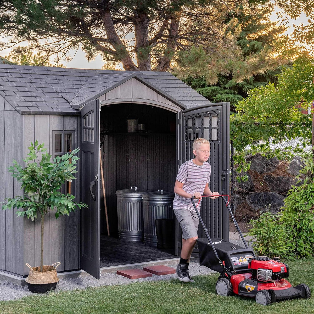 Tan Garden Shed 132.7 x 204.4 x 227.9 cm
