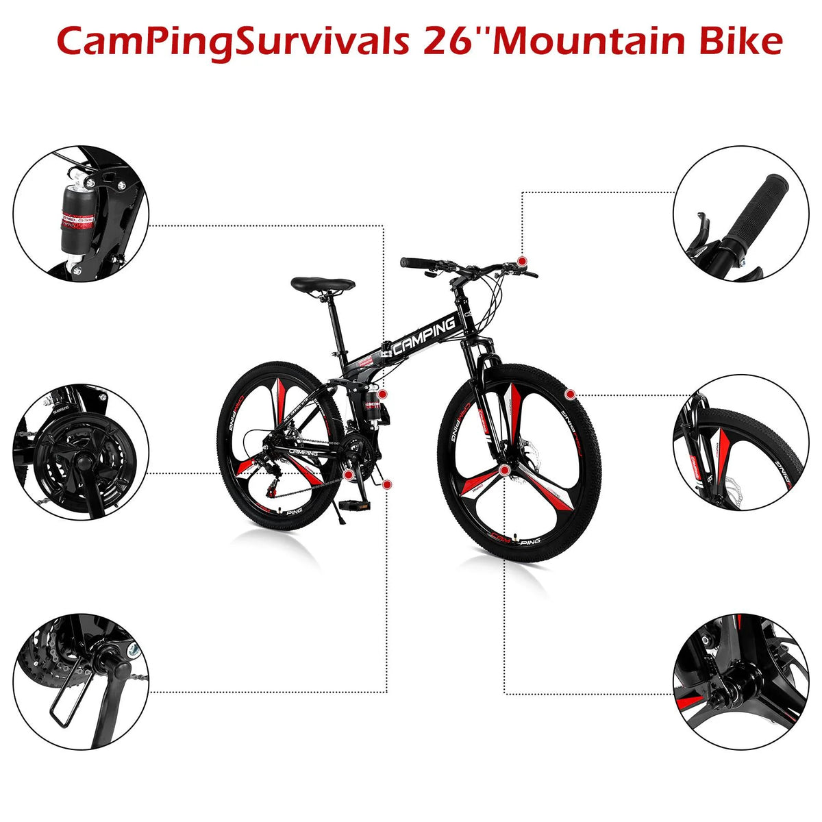 Zimtown 26" Folding Mountain Bike, Shimano 21 Speed MTB Bicycle for Adults, Black - Product image 2