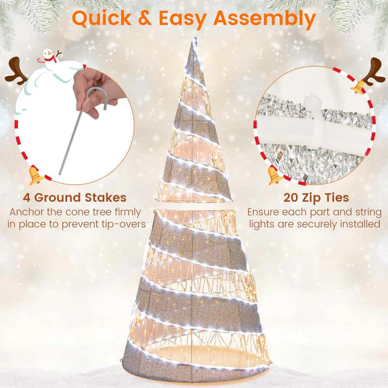 5 FT Pre-lit Christmas Cone Tree, Artificial Spiral Conic Tree with 300 Warm White & 250 Cold White LED - Product image 11