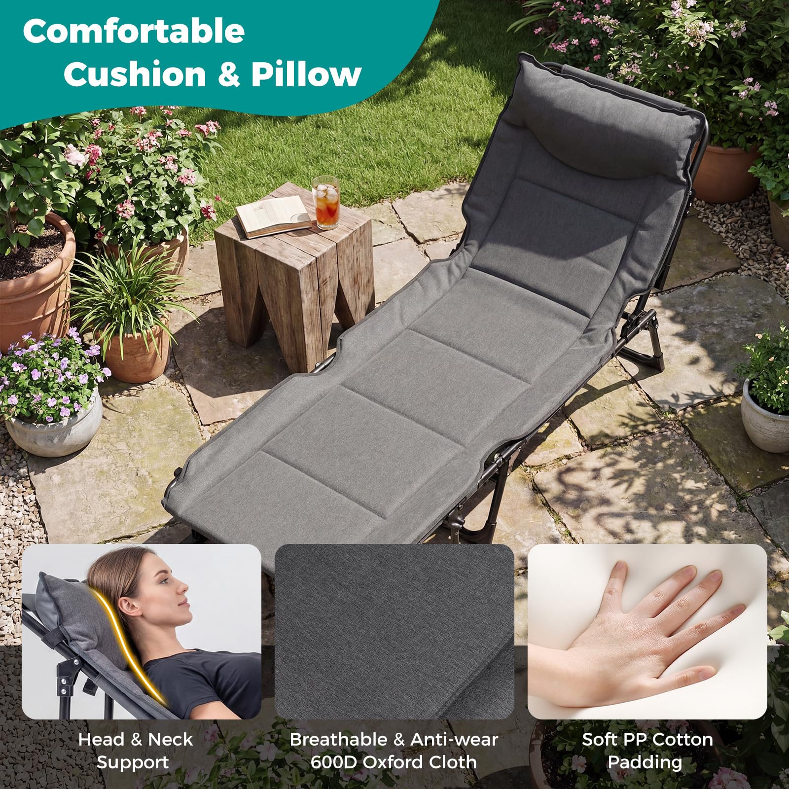 Tangkula 3 in 1 Folding Camping Cot Comfy Padded Convertible Single Sofa Chair - Product image 4