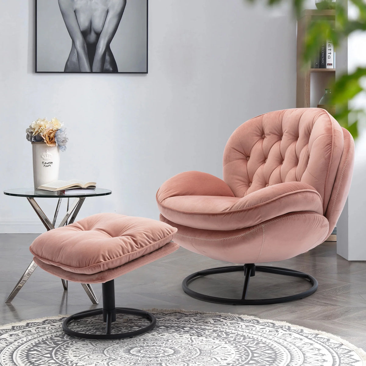 Swivel Accent Chair with Ottoman, Velvet Accent Chair with Footrest, Mid - Product image 22