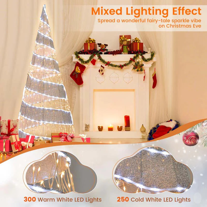 5 FT Pre-lit Christmas Cone Tree, Artificial Spiral Conic Tree with 300 Warm White & 250 Cold White LED - Product image 9